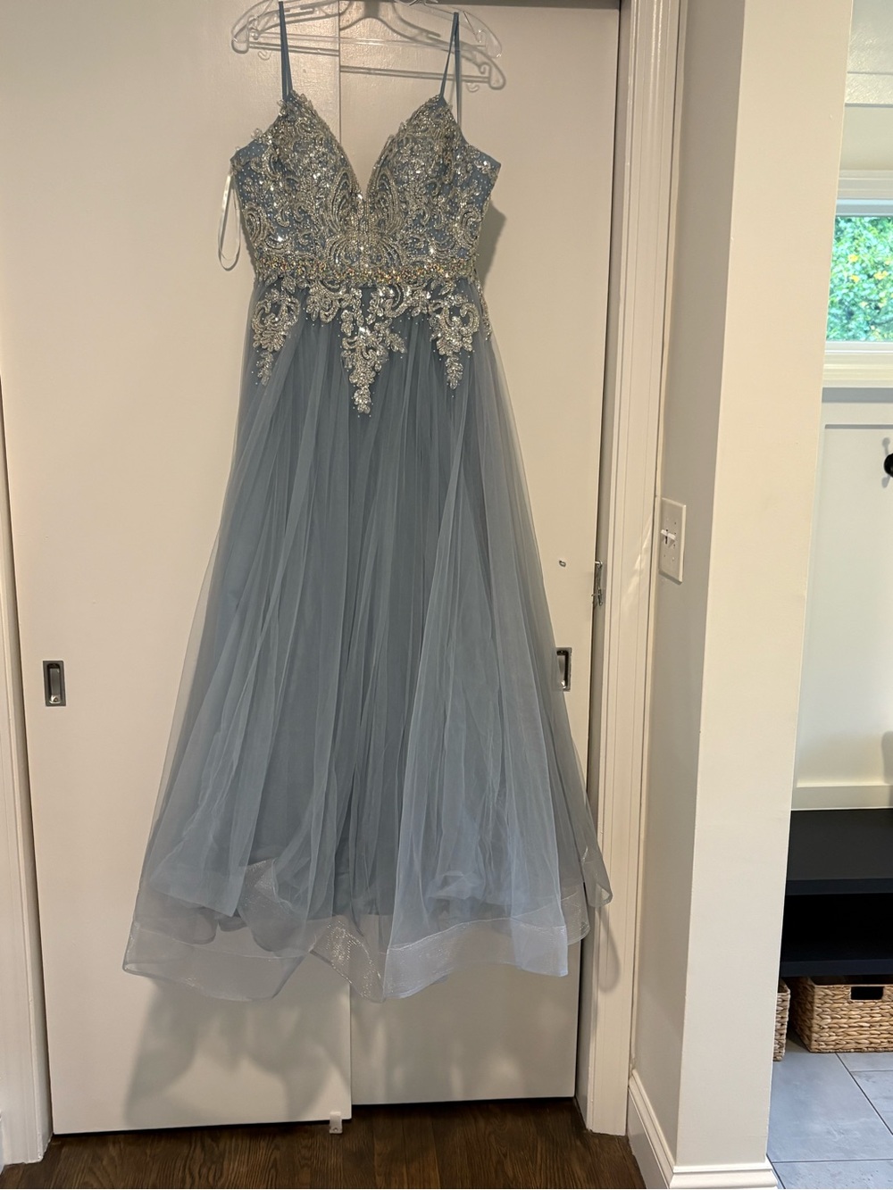 Alyce Paris Slate Blue Beaded Formal Gown (Tag Size 12, Altered — Prom, Quince,